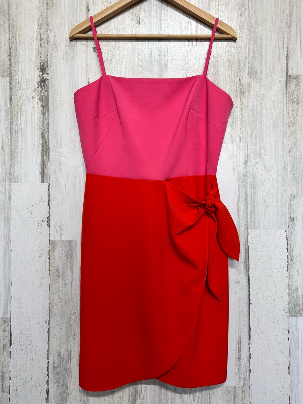 Milly Red Pink Colorblock Mini Dress Size 6 Faux Wrap Party Cocktail